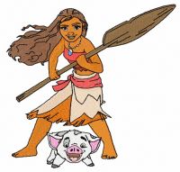 Moana and Pua embroidery design