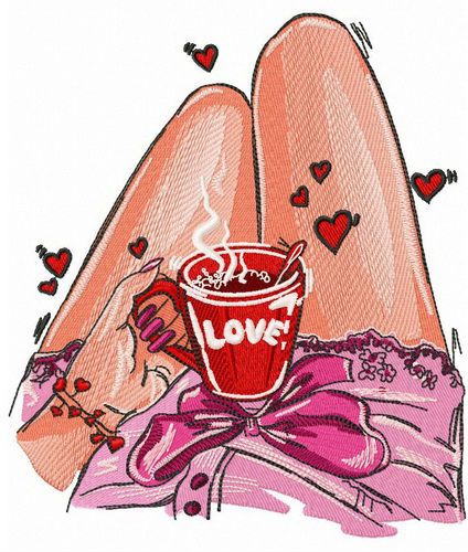 Love coffee cup machine embroidery design