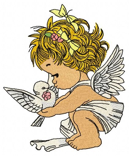 Angel with pigeon machine embroidery design