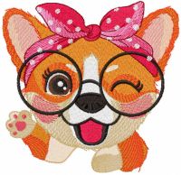 Corgi waving paw embroidery design