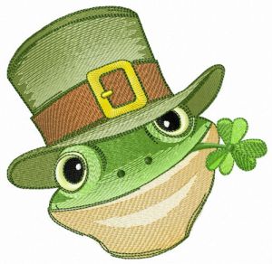 Green frog with clover embroidery design