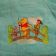 Embroidered Winnie Pooh, Tigger and Piglet on the bridge on bathrobe