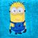 Blue bath towel with embroidered Minion on it