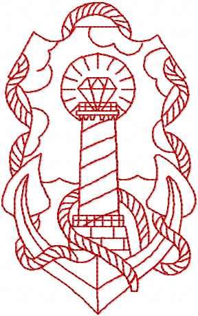 Anchor and lighthouse redwork free embroidery design