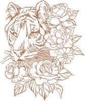 Desenho de bordado grátis de tigre e rosas