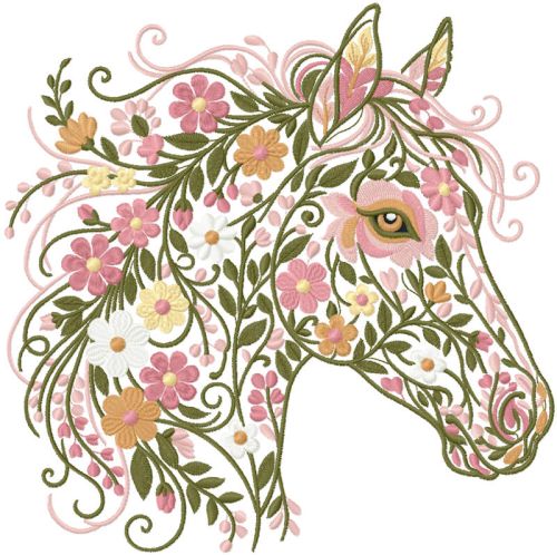 Horse mane made of flowers embroidery design
