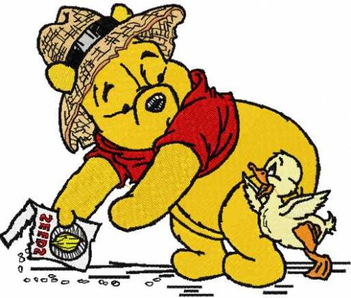 Winnie Pooh and little duck embroidery design