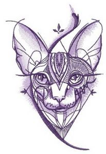 Sphynx cat geometric pattern embroidery design