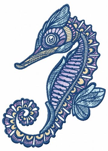 Mosaic sea horse machine embroidery design