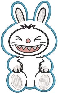 Smiling Labubu applique embroidery design