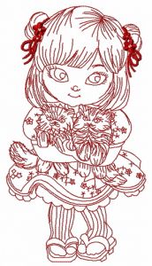 Japanese girl with cats 2 embroidery design