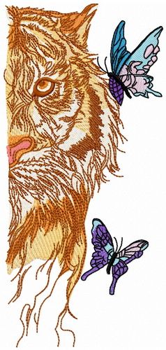 Wet tiger with butterfllies machine embroidery design