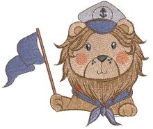 Lion captain with flag embroidery design