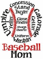 Baseball mom embroidery design