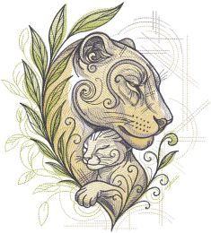 Lioness and cub sketch embroidery design