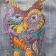 Owl in colors embroidered on jeans