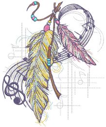 Wind music and feathers embroidery design