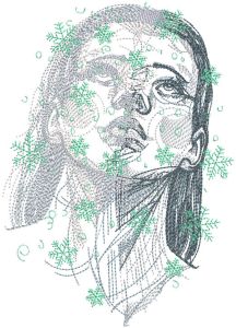 Snowflakes fall on the girl's face embroidery design