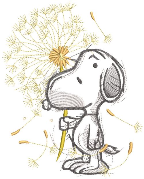 Snoopy with dandelion embroidery design