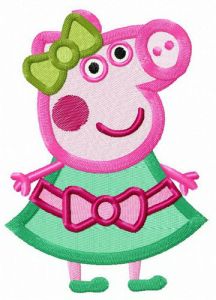 Peppa in green dress embroidery design