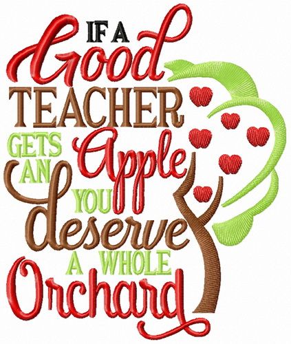 If a food teacher gets an apple machine embroidery design