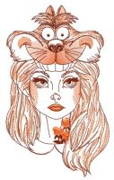 Alice with Cheshire cat hat sketch embroidery design