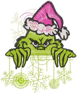 Grinch with Christmas toys embroidery design