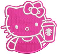 Hello kitty with coffee cup embroidery design
