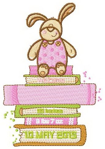 Birth announcement bunny machine embroidery design