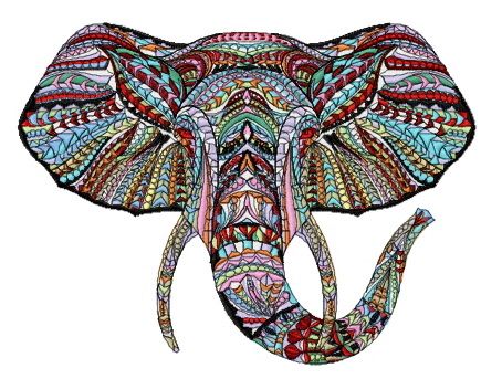 Mosaic elephant machine embroidery design