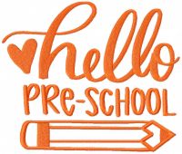 Hello pre-school heart pencil embroidery design