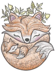 Mom fox and baby embroidery design