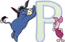 Eeyore and Piglet Alphabet Letter P embroidery design