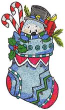 Snowman in a sock with candy canes embroidery design