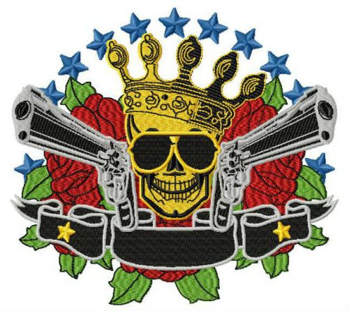 Skull, crown, guns machine embroidery design