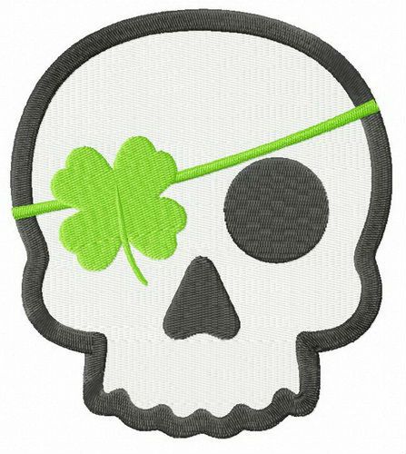 Skull with clover eye patch machine embroidery design