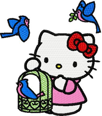 Hello Kitty with Birds machine embroidery design