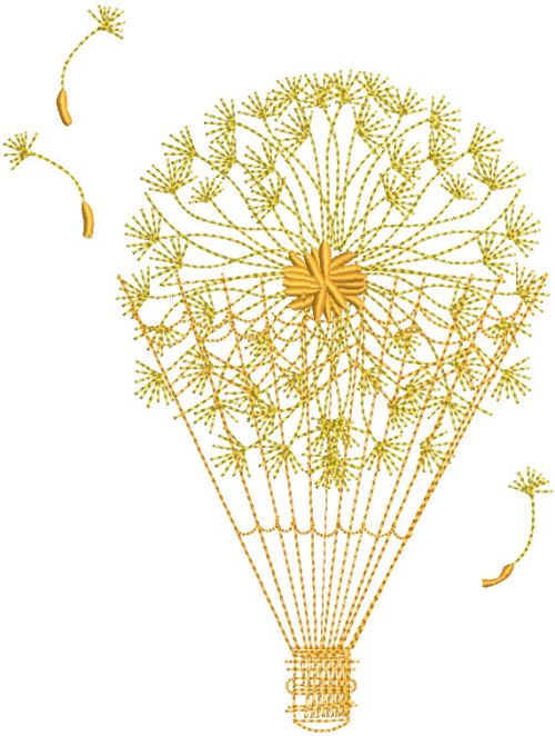 Dandelion hot air balloon embroidery design