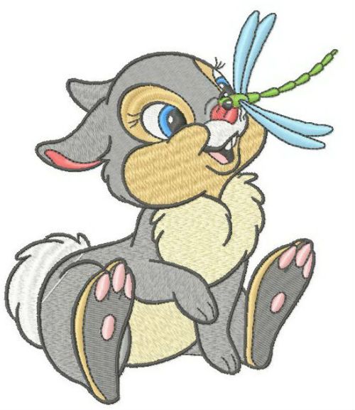 Thumper with dragonfly machine embroidery design