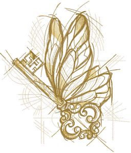 Gold Butterfly key embroidery design