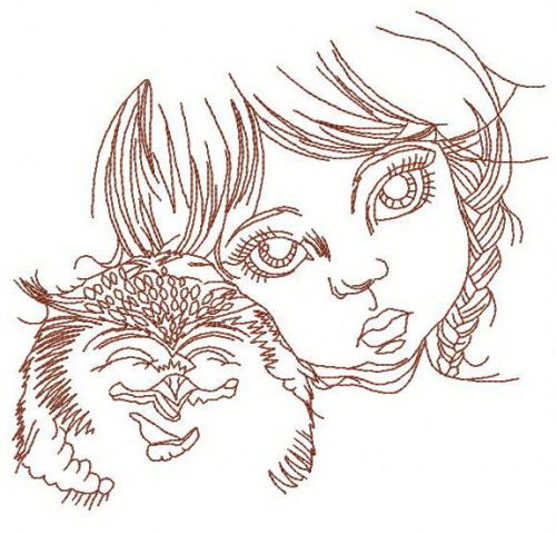 Girl with owl 2 machine embroidery design