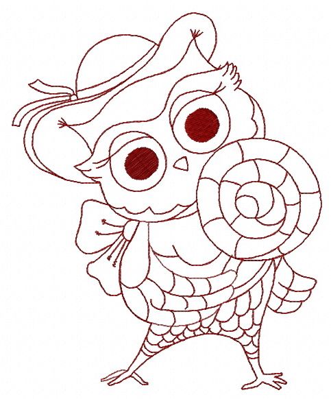 Owl with lollipop 2 machine embroidery design
