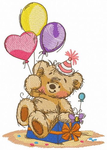 Bear's birthday machine embroidery design