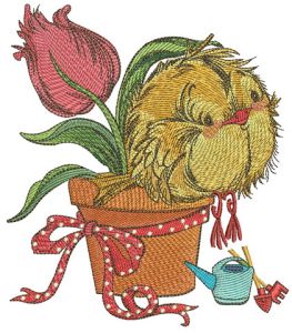 Birdie and tulip embroidery design