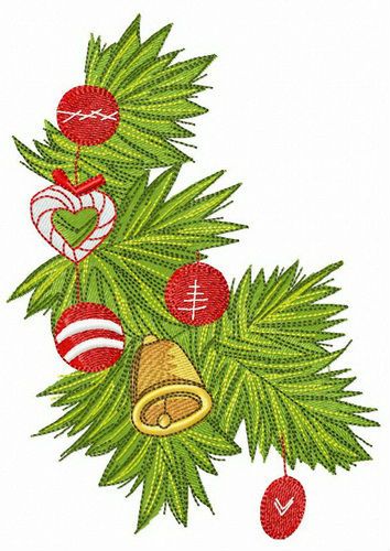 Decorated spruce branch machine embroidery design