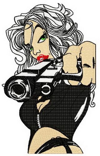 Sexy girl and gun machine embroidery design