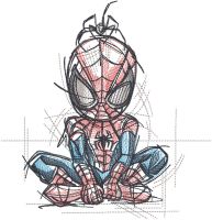 Sitting Spiderman and spider embroidery design