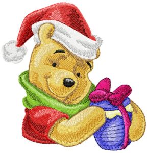 Winnie Pooh with Christmas gift 2 embroidery design