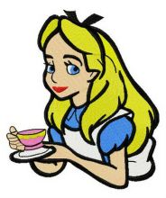 Alice with coffee cup embroidery design