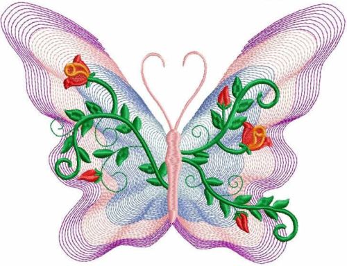 Rose butterfly embroidery design
